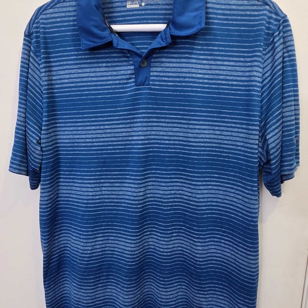 Men's Blue Striped Performance Polo Shirt